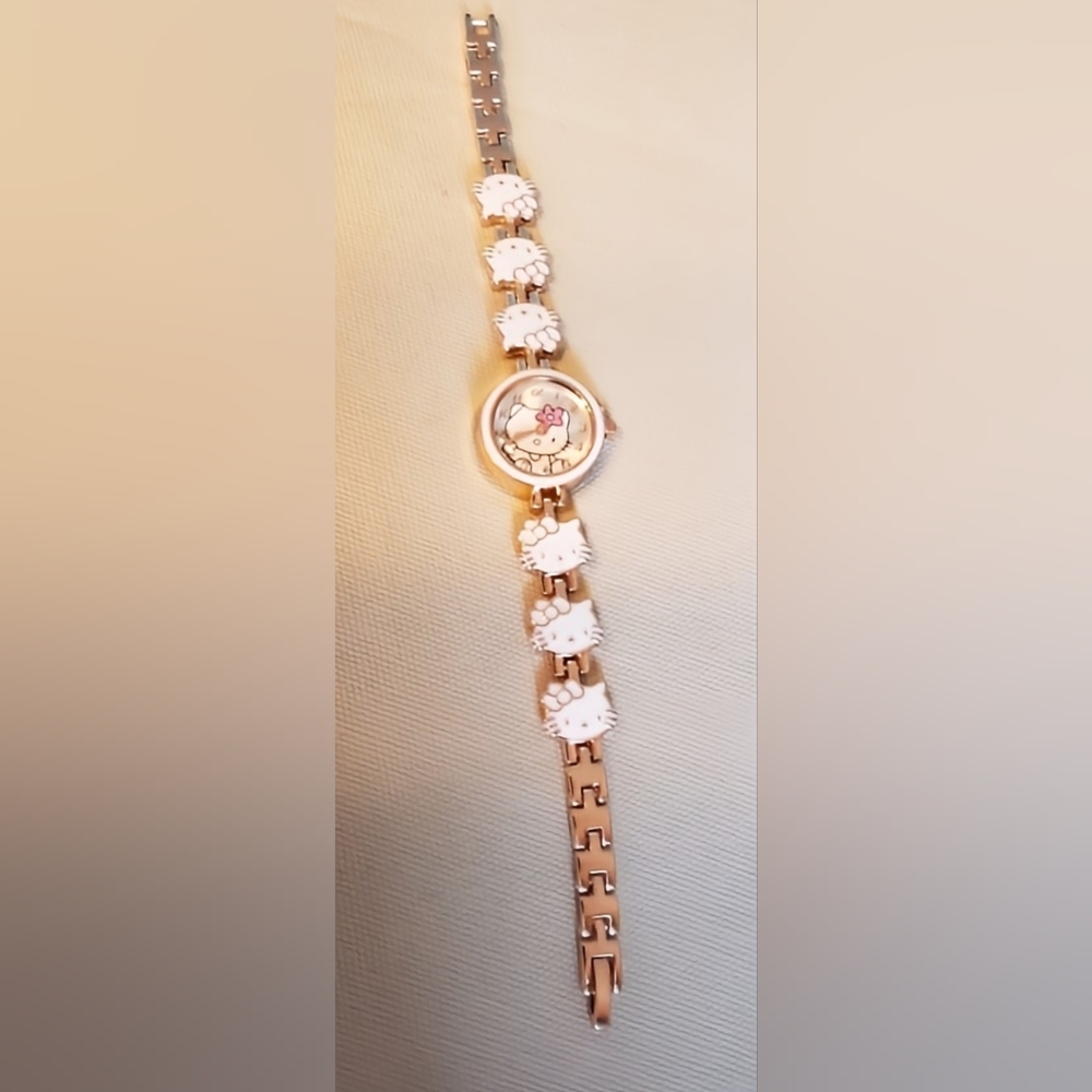 Cute Hello Kitty Rose Gold Bracelet Watch w/ Charm Faces - Sanrio Kawaii